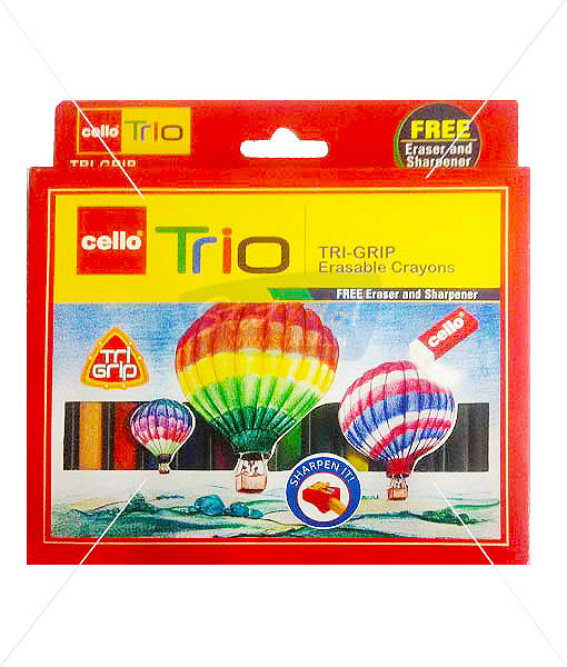 Cello Trio Tri-Grip Erasable Crayons 12 Colours by StatMo.in