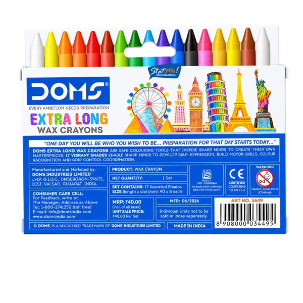 Doms Extra Long Wax Crayons 16 Shades by StatMo.in