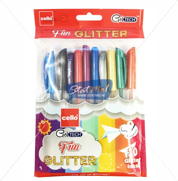 Cello Fun Glitter Gel Pens Set of 10 by StatMo.in