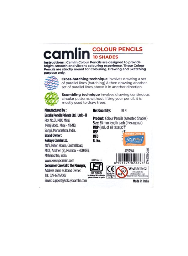 Camlin Colour Pencils Half Size 10 Shades by StatMo.in