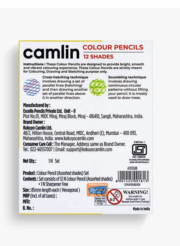 Camlin Colour Pencils Half Size 12 Shades by StatMo.in