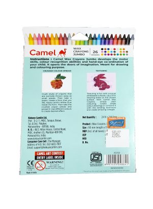 Camlin Jumbo Wax Crayons 24 + 2 Shades by StatMo.in