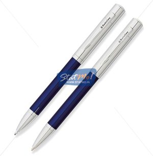 Franklin Covey Greenwich Chrome Evening Blue Ballpoint Pen and Pencil Set by StatMo.in