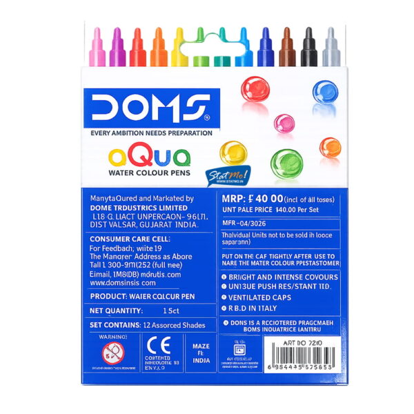 Doms Aquax Water Colour Pens 12 Shades by StatMo.in