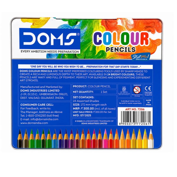 Doms Colour Pencil 24 Shades Flat Tin Pack by StatMo.in