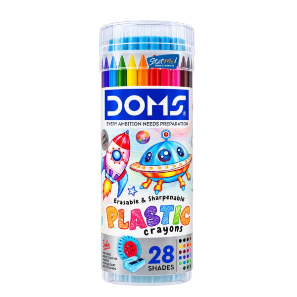 Doms Plastic Crayons 28 Shades Tin Pack by StatMo.in