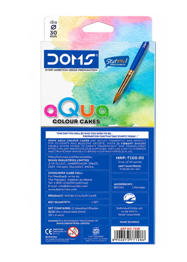 Doms Water Colour Cakes12 Shades Assorted by StatMo.in