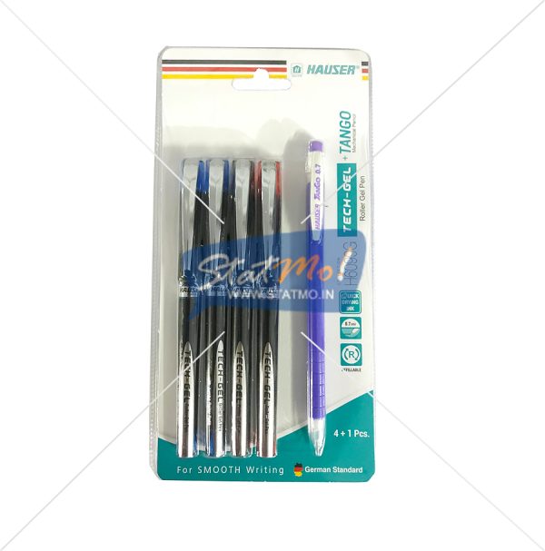 Hauser Tech Gel Roller Gel Pen 4 + 1 Pcs by StatMo.in