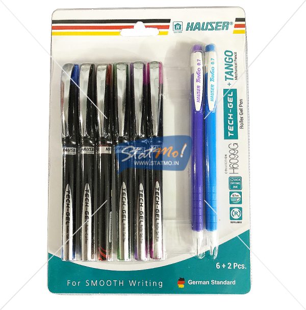 Hauser Tech Gel Roller Gel Pen 6 + 2 Pcs Mechanical Pencil by StatMo.in