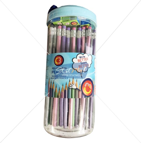 C3 Pearly Rubber Tipped Graphite Pencils Jar Packing by StatMo.in