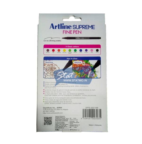 Artline Supreme Fine Pen 10 Shades by StatMo.in