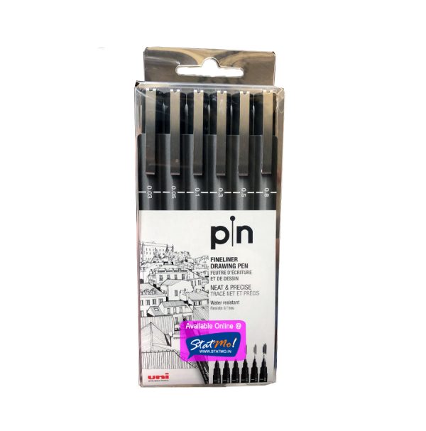 Uniball Pin Fine Liner Markers Set of 6 by StatMo.in