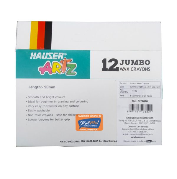 Hauser Artz Wax Crayons Jumbo 12 Shades by StatMo.in