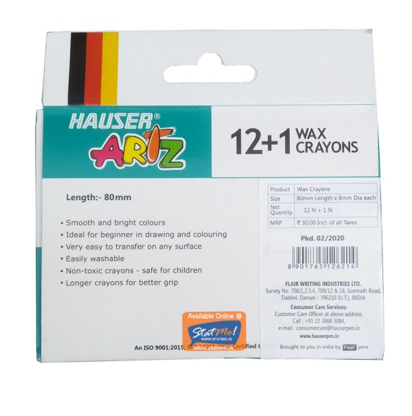 Hauser Artz Wax Crayons 12+1 Shades by StaMo.in