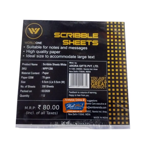 Worldone Scribble Sheets White Pad 350 Sheets by StatMo.in