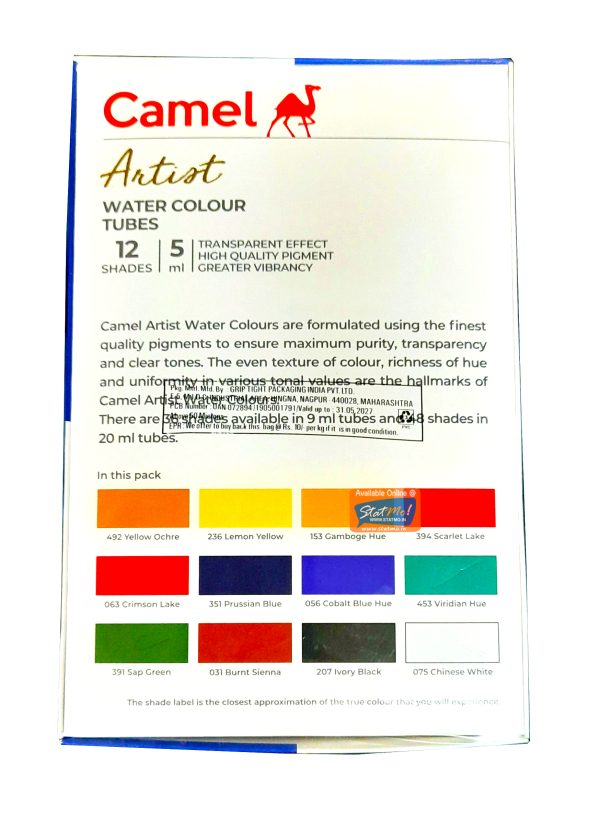 Camel Artist Water Colours Tubes 12 Shades 5Ml Each by StatMo.in