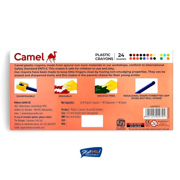 Camel Plastic Crayon 24 Shades Assorted Shades by StatMo.in