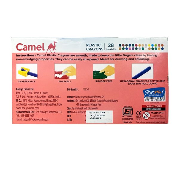 Camel Plastic Crayon 28 Shades Assorted Shades by StatMo.in