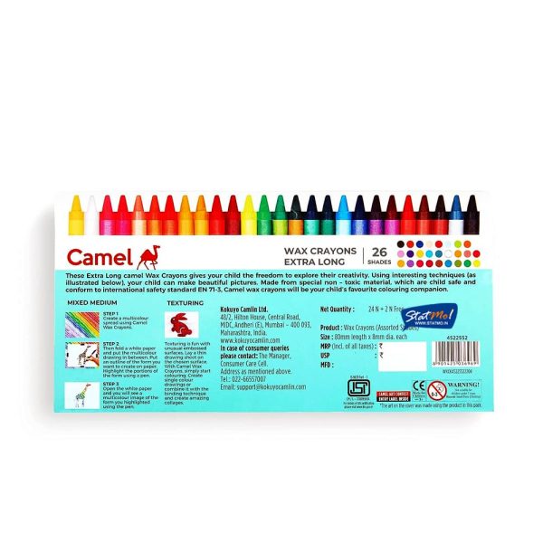 Camel Wax Crayons Extra Long 26 Shades by StatMo.in