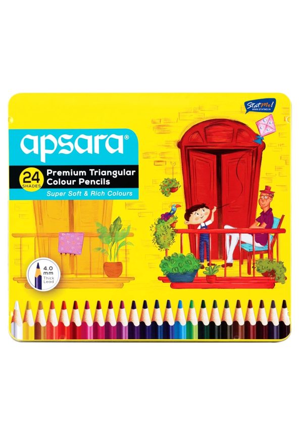 Apsara Premium Triangular Colour Pencils 24 Shades by StatMo.in