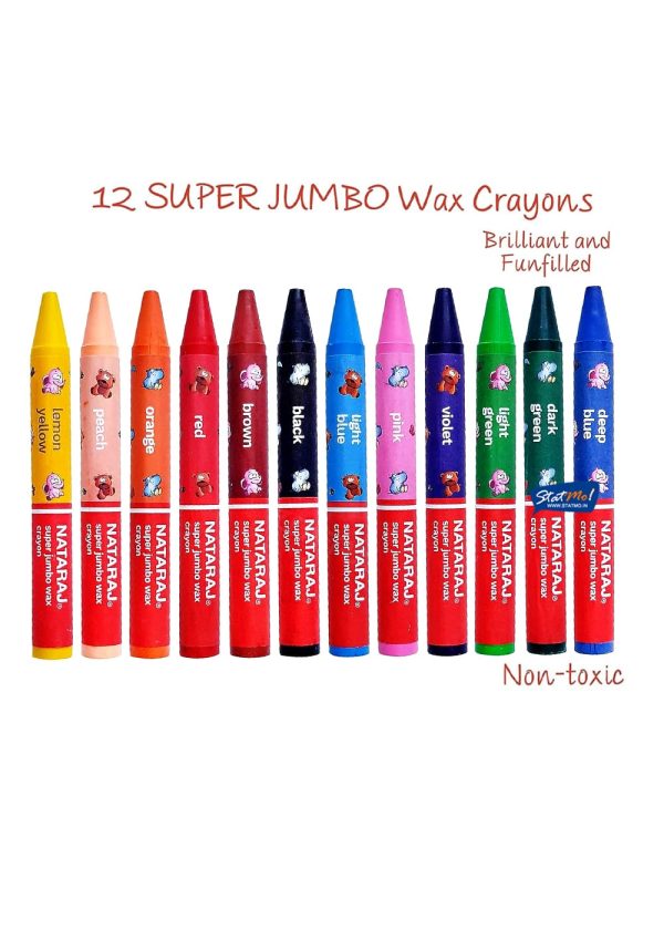 Nataraj Super Jumbo Wax Crayon 12 Shades by StatMo.in