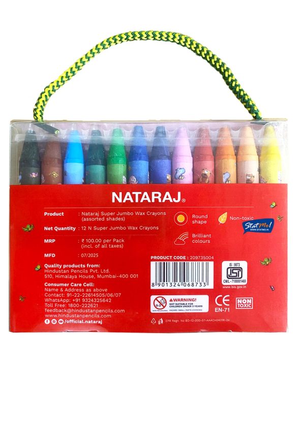 Nataraj Super Jumbo Wax Crayon 12 Shades by StatMo.in