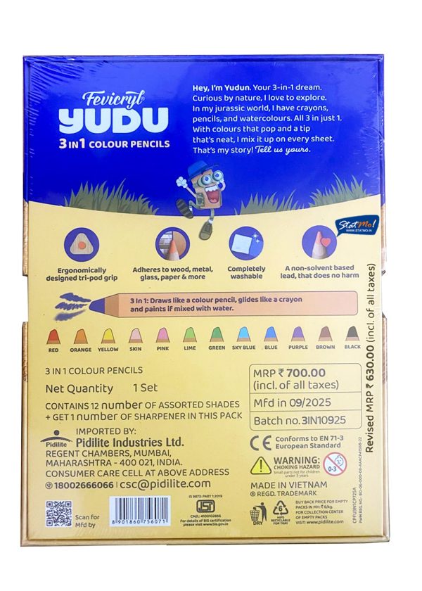 Pidilite Fevicryl Yudo 3 in 1 Colour Pencils 12 Shades by StatMo.in