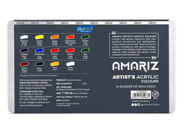 Doms Amariz Artist Acrylic Colours Tubes 14 Shades by StatMo.in