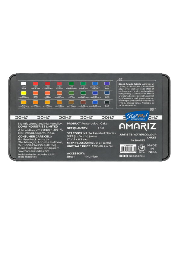 Doms Amariz Artist Water Colour Cakes 24 Shades by StatMo.in