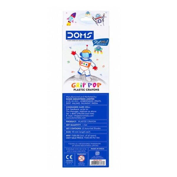 Doms Grip Pop Plastic Crayons 12 Shades by StatMo.in