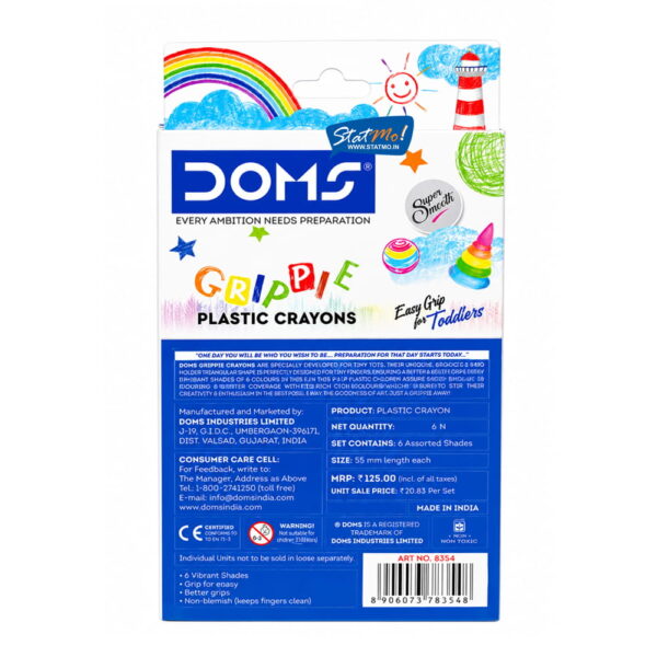 Doms Grippie Plastic Crayons 6 Shades by StatMo.in