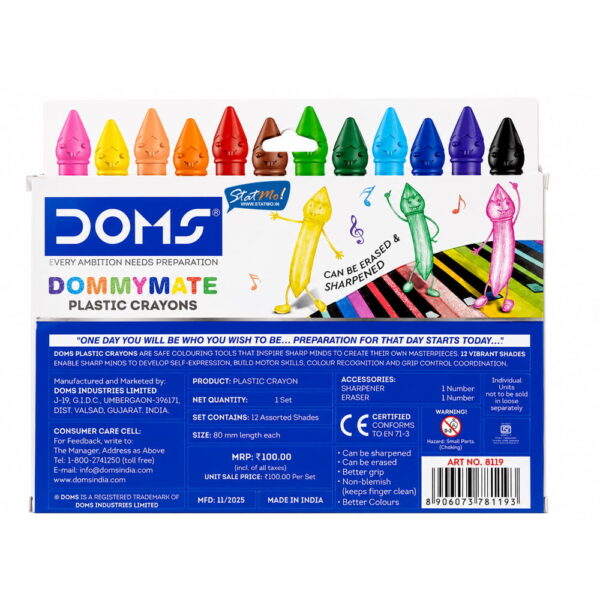 Doms Dommymate Plastic Crayons 12 Shades by StatMo.in