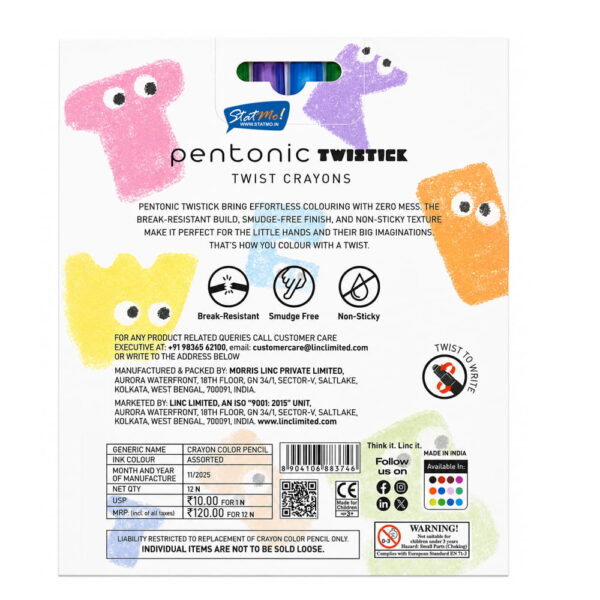 Linc Pentonic Twistick Plastic Crayons 12 Shades by StatMo.in
