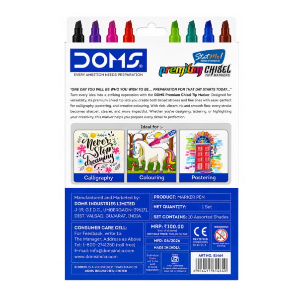 Doms Premium Chisel Tip Marker 10 Shades by StatMo.in