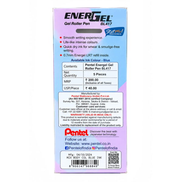 Pentel Energel Gel Roller Pen Pastel Body Colours by StatMo.in